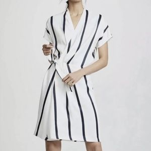 Equipment Leonce Striped White Wrap Dress Size X-small
